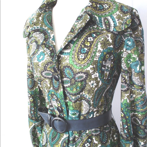 Vintage English Designer GREEN Paisley Print Shirt Dress 34 - Picture 10 of 15